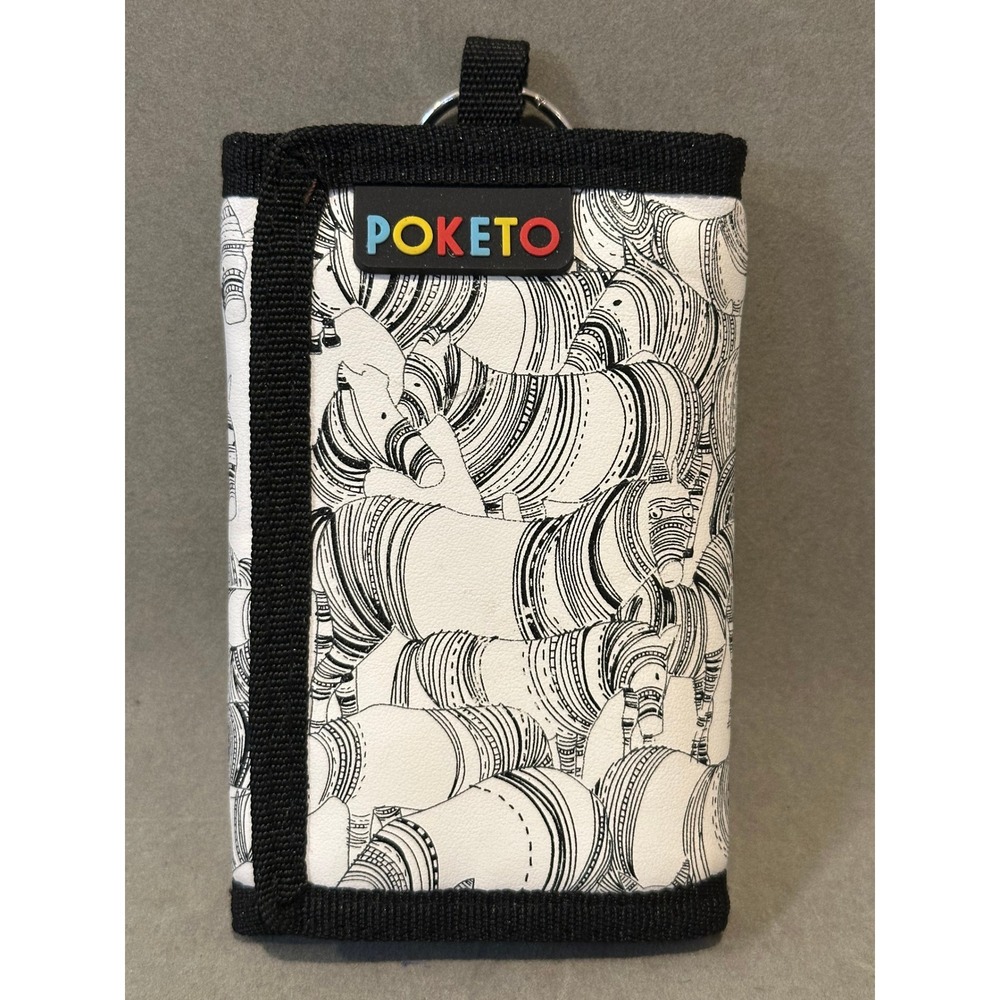 Poketo Zebra Print Tri-Fold Wallet Black White‎ Hook Loop Closure with Key Ring